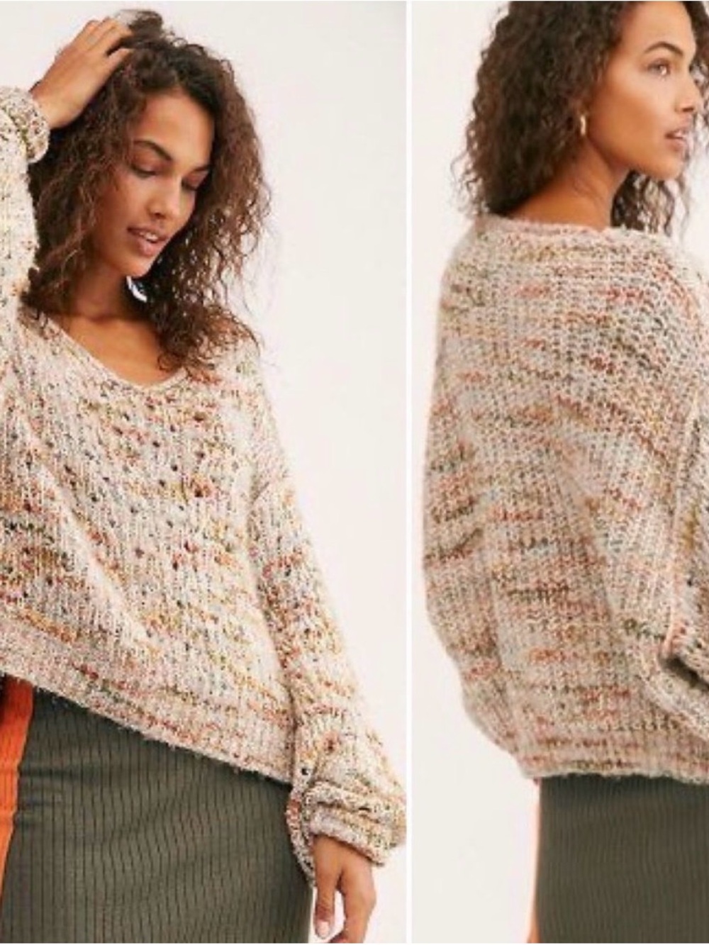 Free People Highland V Neck Drop Shoulder Sweater size Large